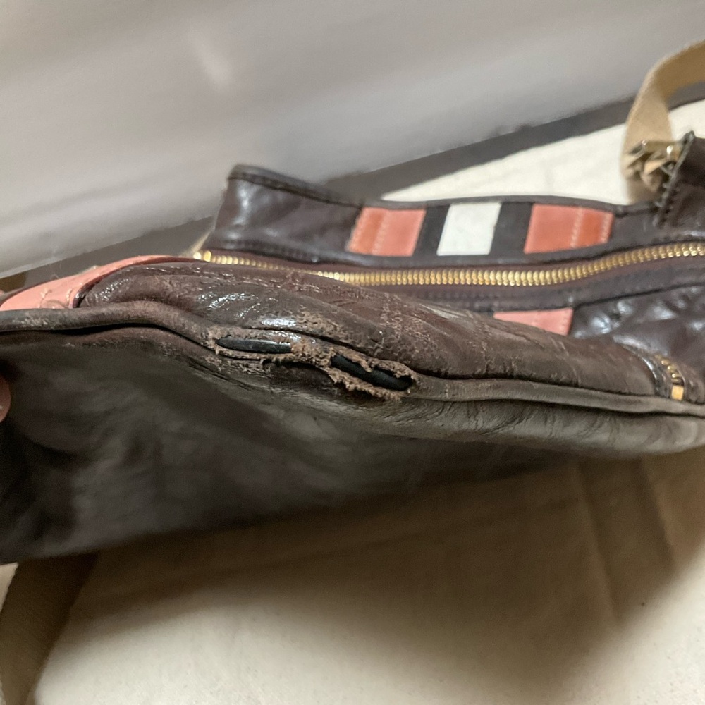 REHAB project L A M B LEATHER CROSSBODY BAG Brown and Pink Leather NEEDS repair - Picture 13 of 15